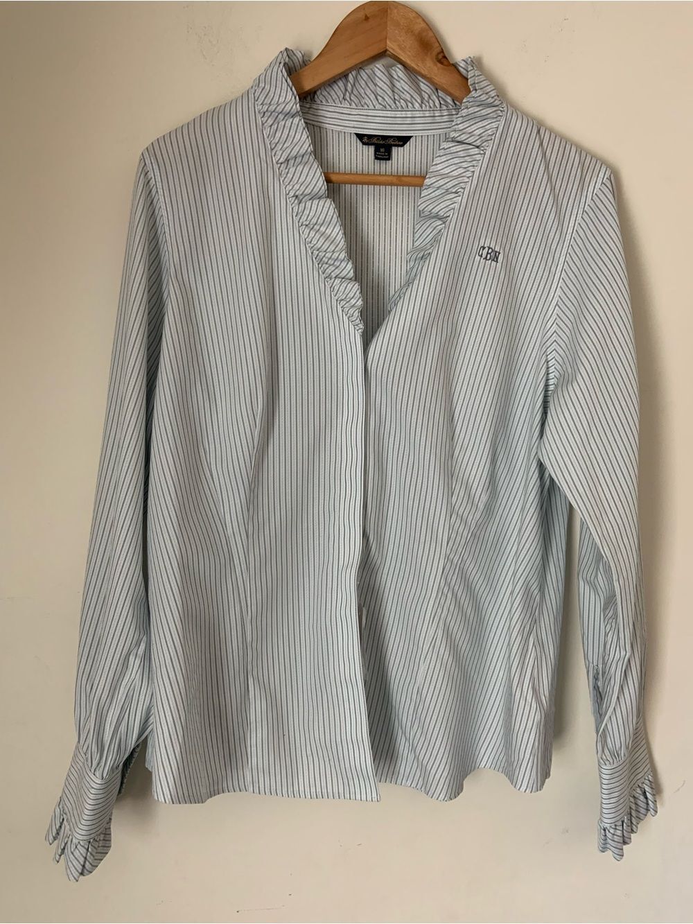 Brooks Brothers Preppy Pima Cotton Long Sleeve Pinstripe Shirt Nautical Coastal